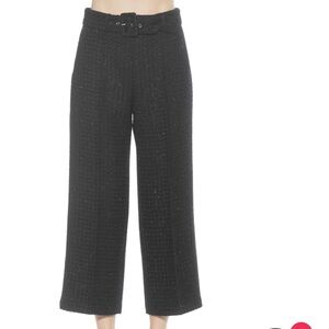 Alexia Admor Caden Tweed Belted Wide Leg Pants Black Size 4